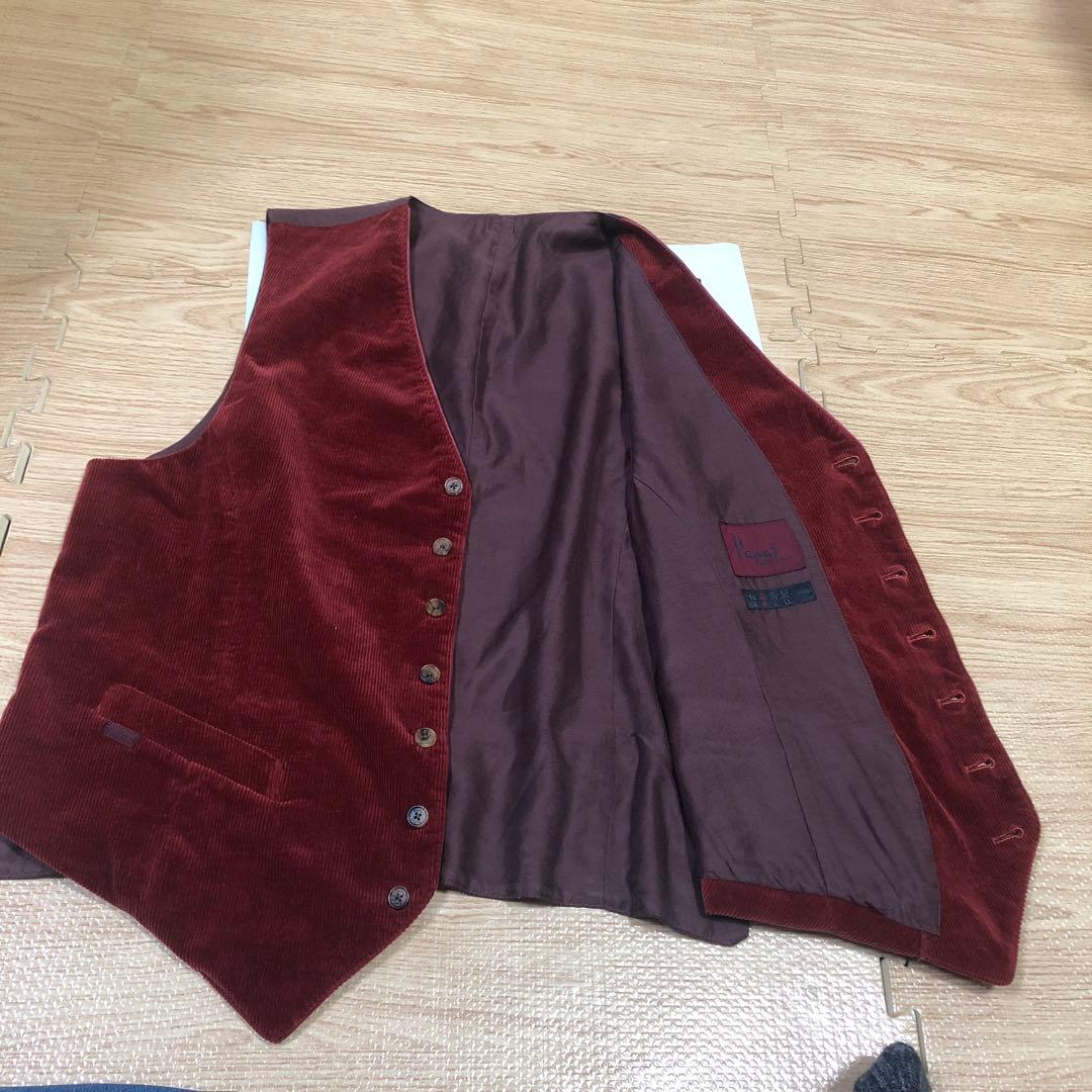 Kujira.9000美品Papasカシミ混ワインレッド系コーデュロベスト