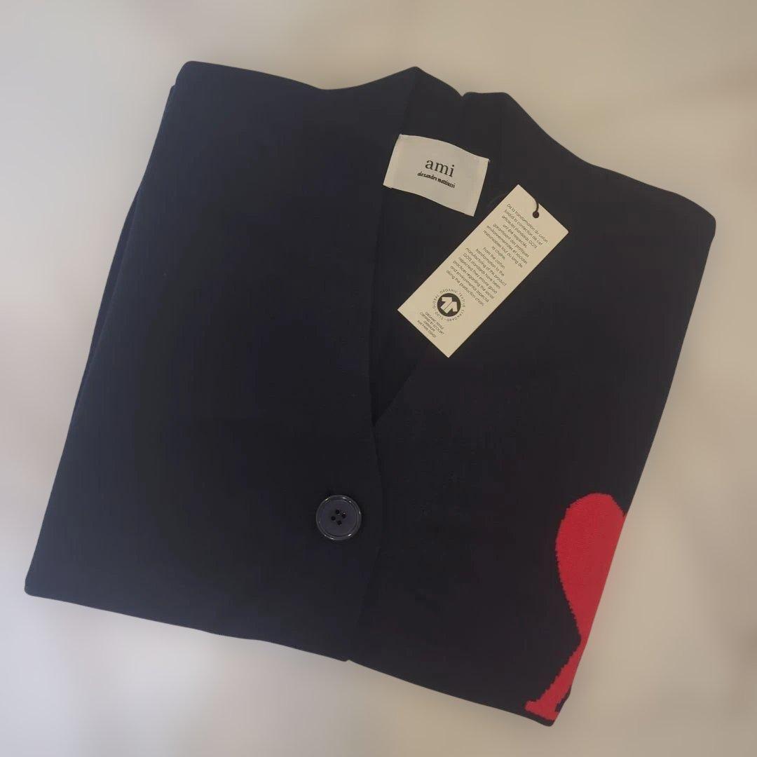 Ami Paris アミパリス ハートロゴ カーディガン ネイビー　M