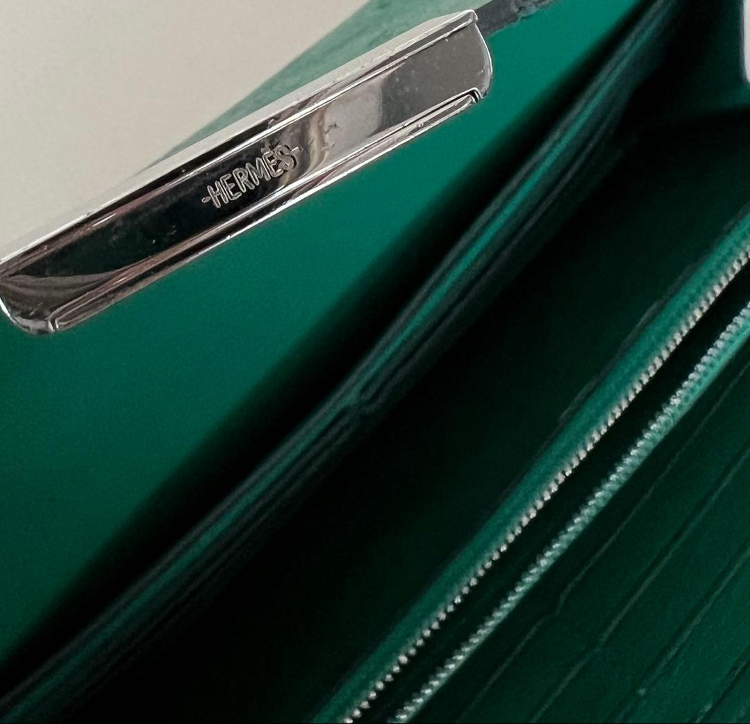 エルメス コンスタンス オーストリッチ 長財布 グリーン 良品