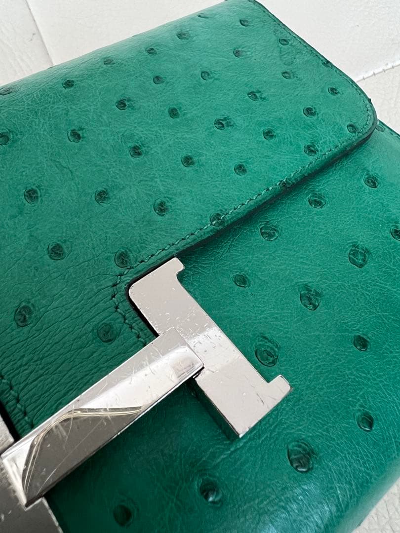 エルメス コンスタンス オーストリッチ 長財布 グリーン 良品