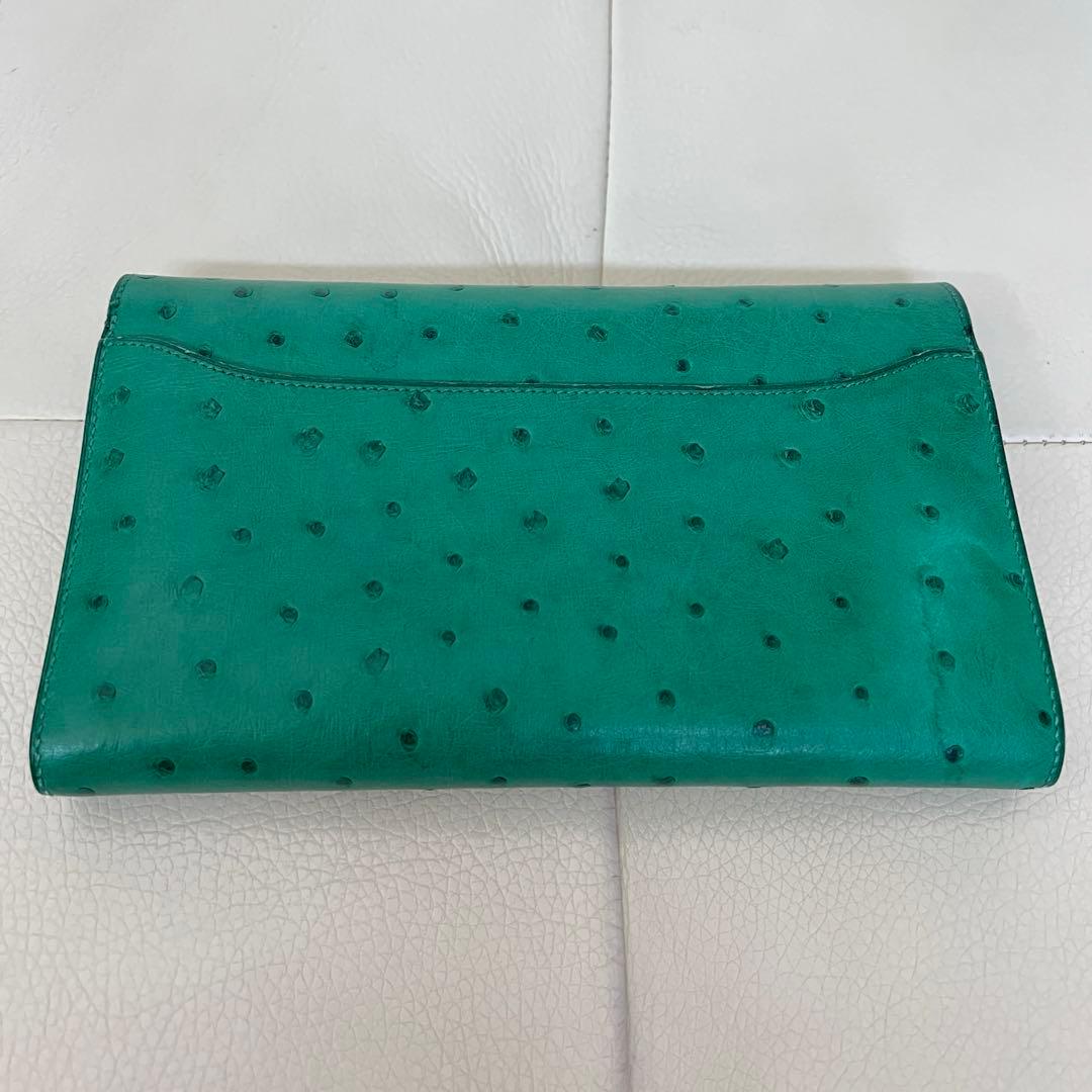 エルメス コンスタンス オーストリッチ 長財布 グリーン 良品
