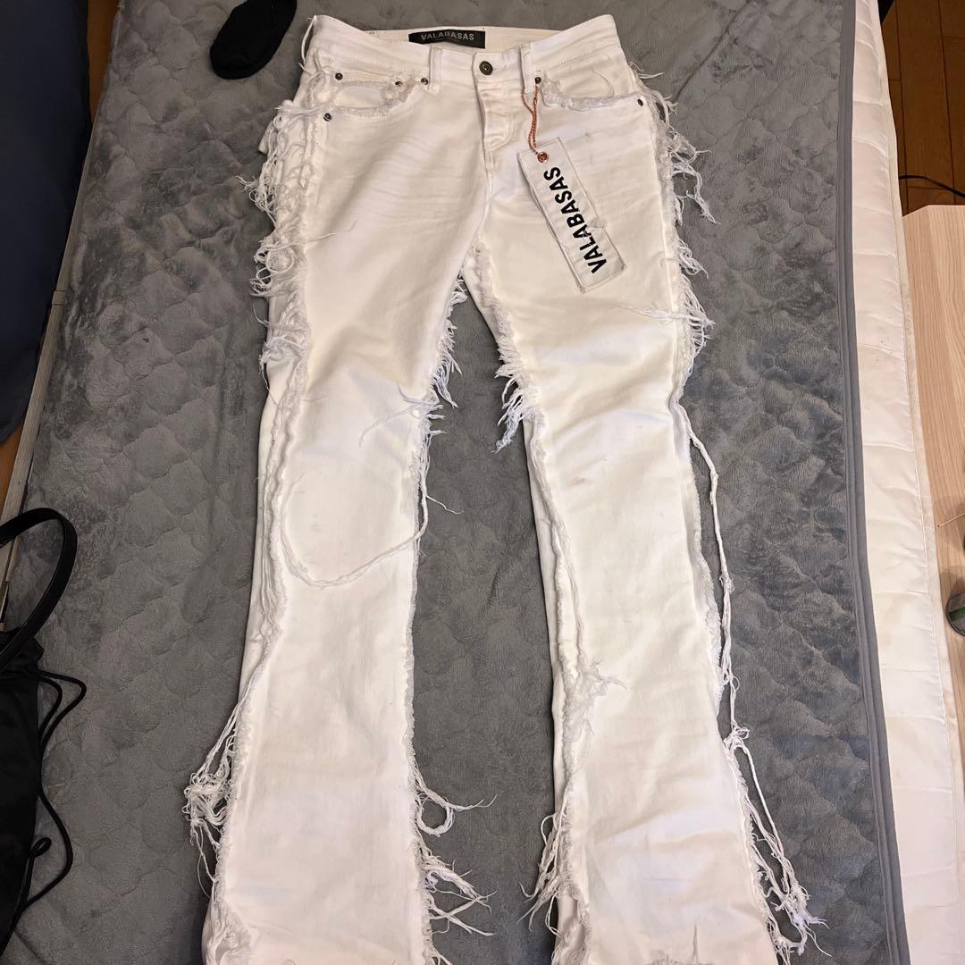 バラバサスダメージホワイトフレアデニム29