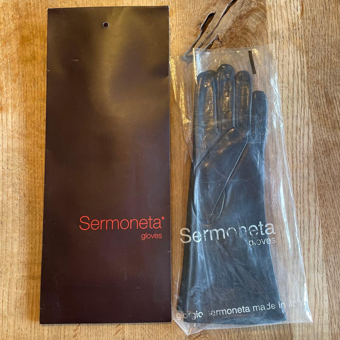 ★新品★セルモネータ　Sermoneta ブラック レザー手袋　カシミヤ