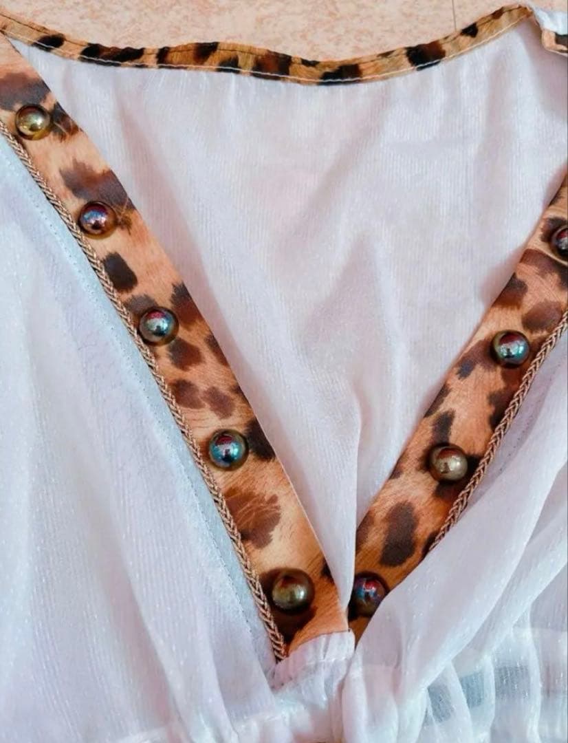 平成当時物 d.i.a 白 5分袖 チュニック ヒョウ柄 y2k 平成ギャル