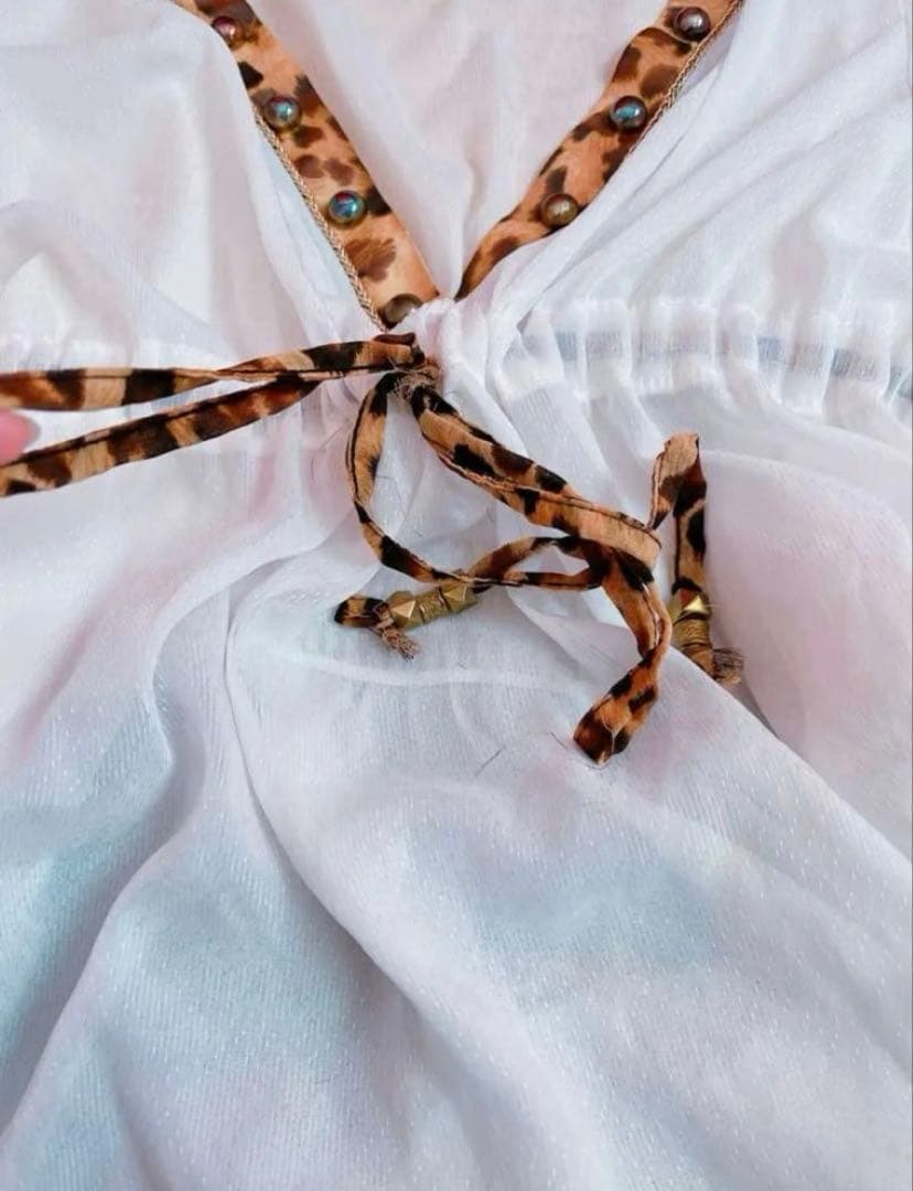 平成当時物 d.i.a 白 5分袖 チュニック ヒョウ柄 y2k 平成ギャル