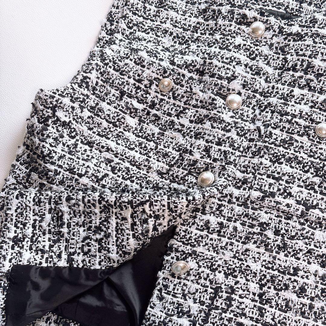 M-premier/エムプルミエ ツイードジレ　ツイードベスト　白×黒　36