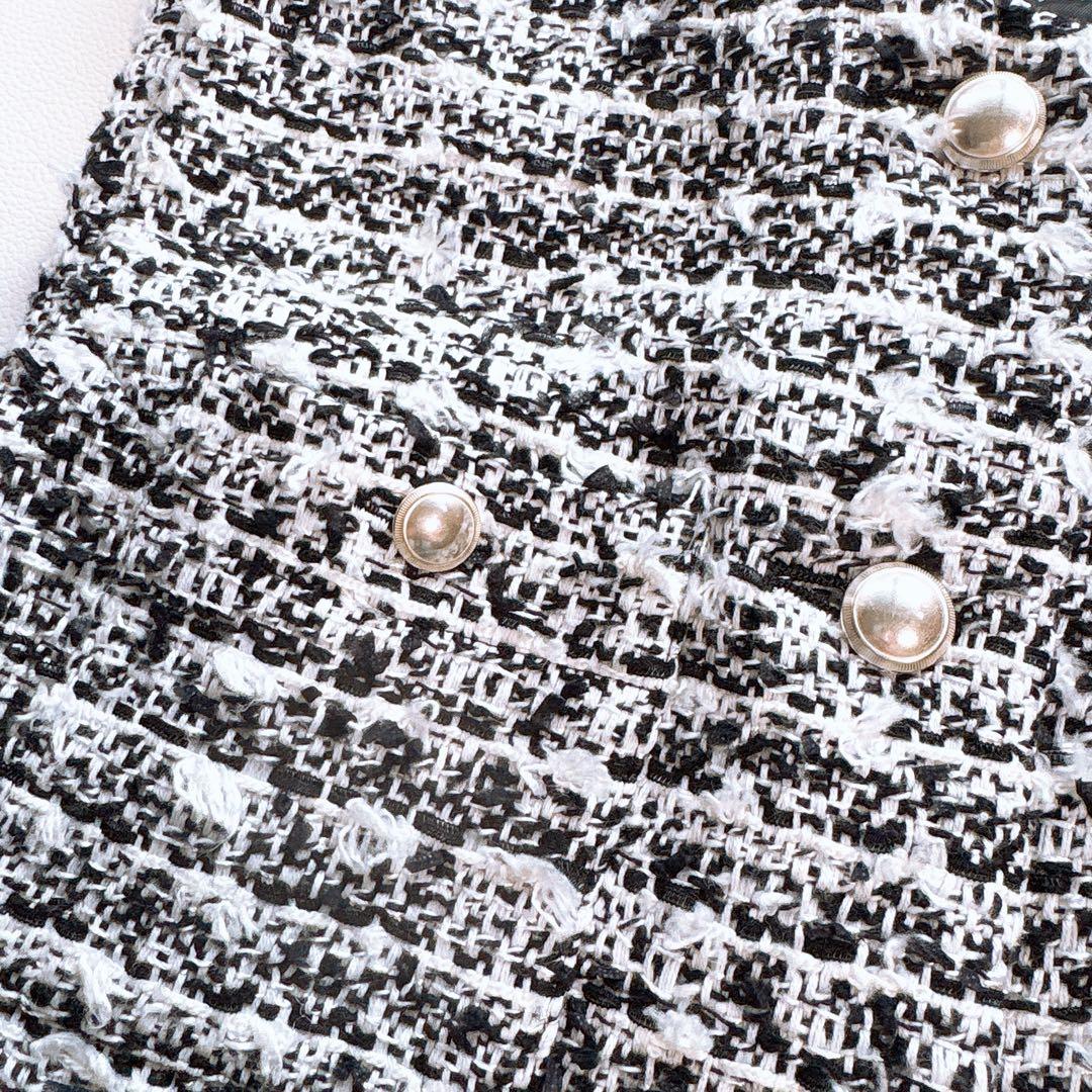 M-premier/エムプルミエ ツイードジレ　ツイードベスト　白×黒　36