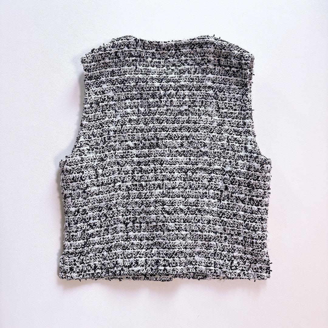 M-premier/エムプルミエ ツイードジレ　ツイードベスト　白×黒　36