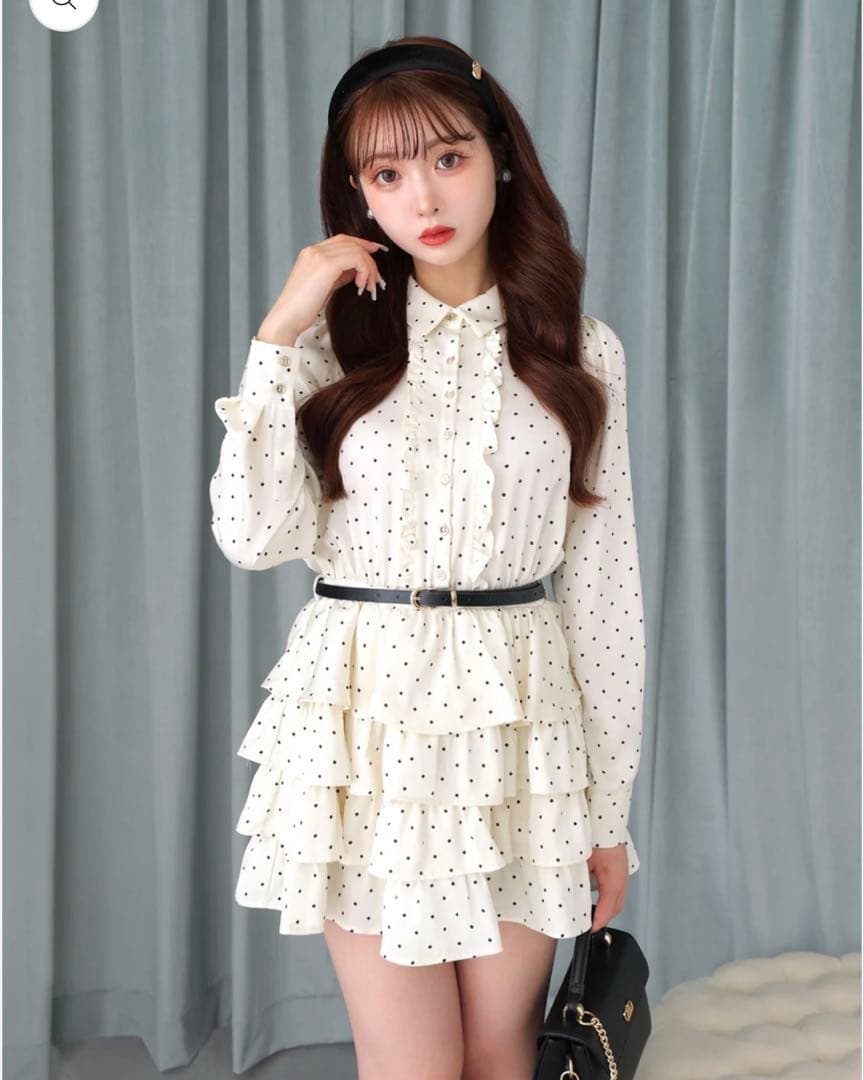 ワンピース Classical dot tiered onepiecee ivory