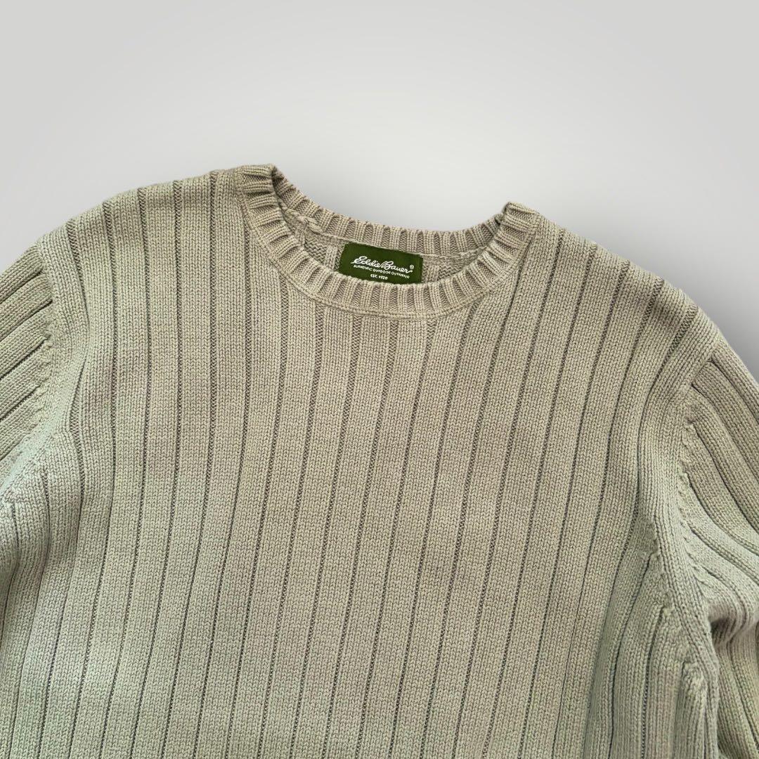 美品！名作 エディーバウアー コットンニット リブ編み クルーネック XL