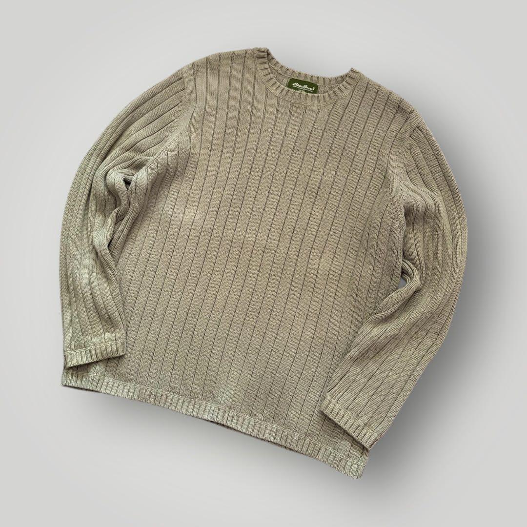 美品！名作 エディーバウアー コットンニット リブ編み クルーネック XL