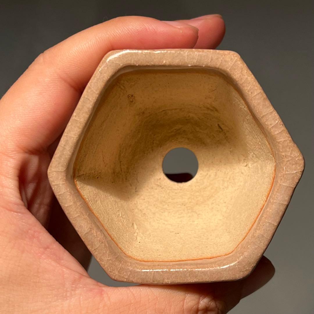 685.山石 額入六角鉢 盆栽鉢 植木鉢 6.7*7.5*4.9cm