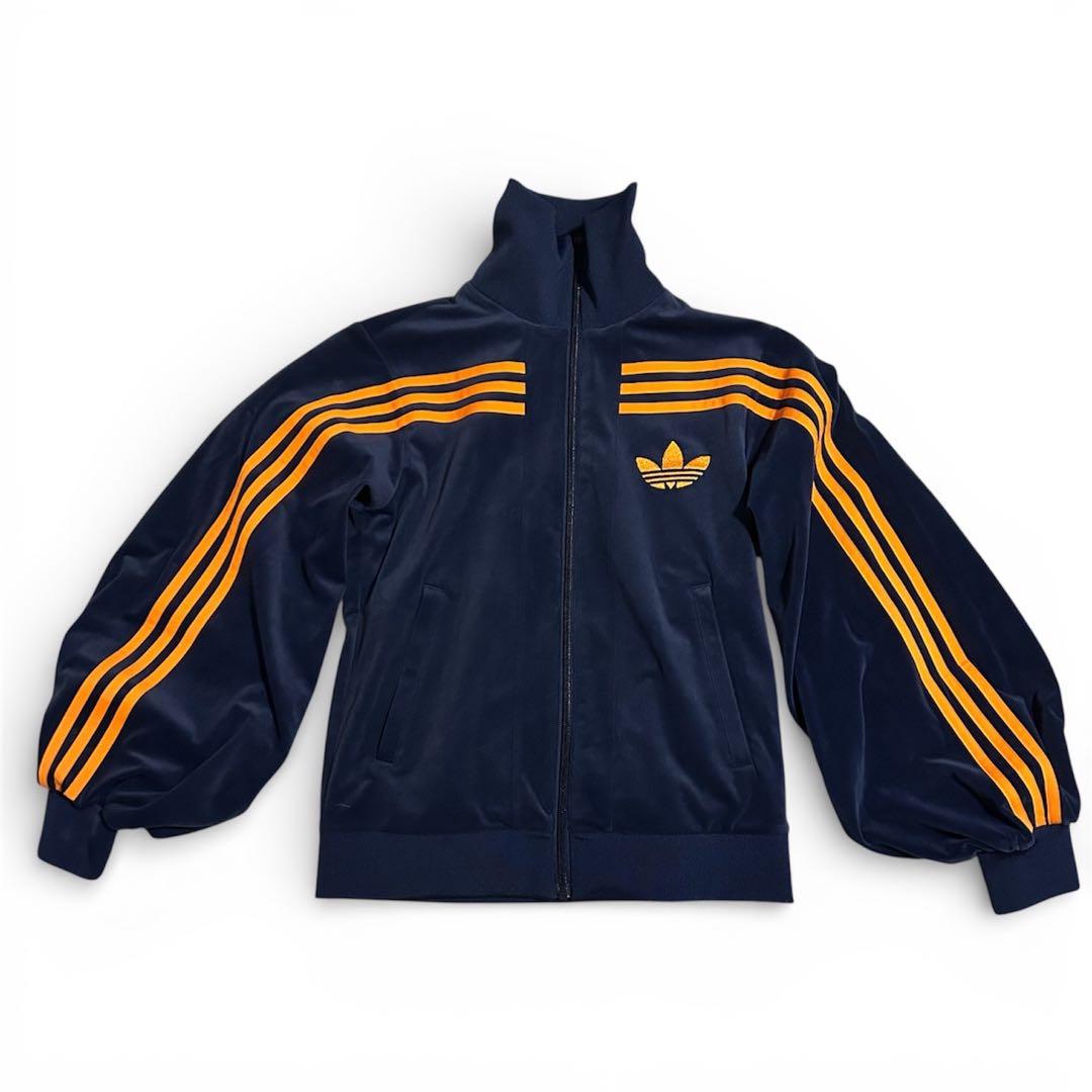 70s 復刻　adidas ベロア　トラックジャケット　ネイビー　オレンジ