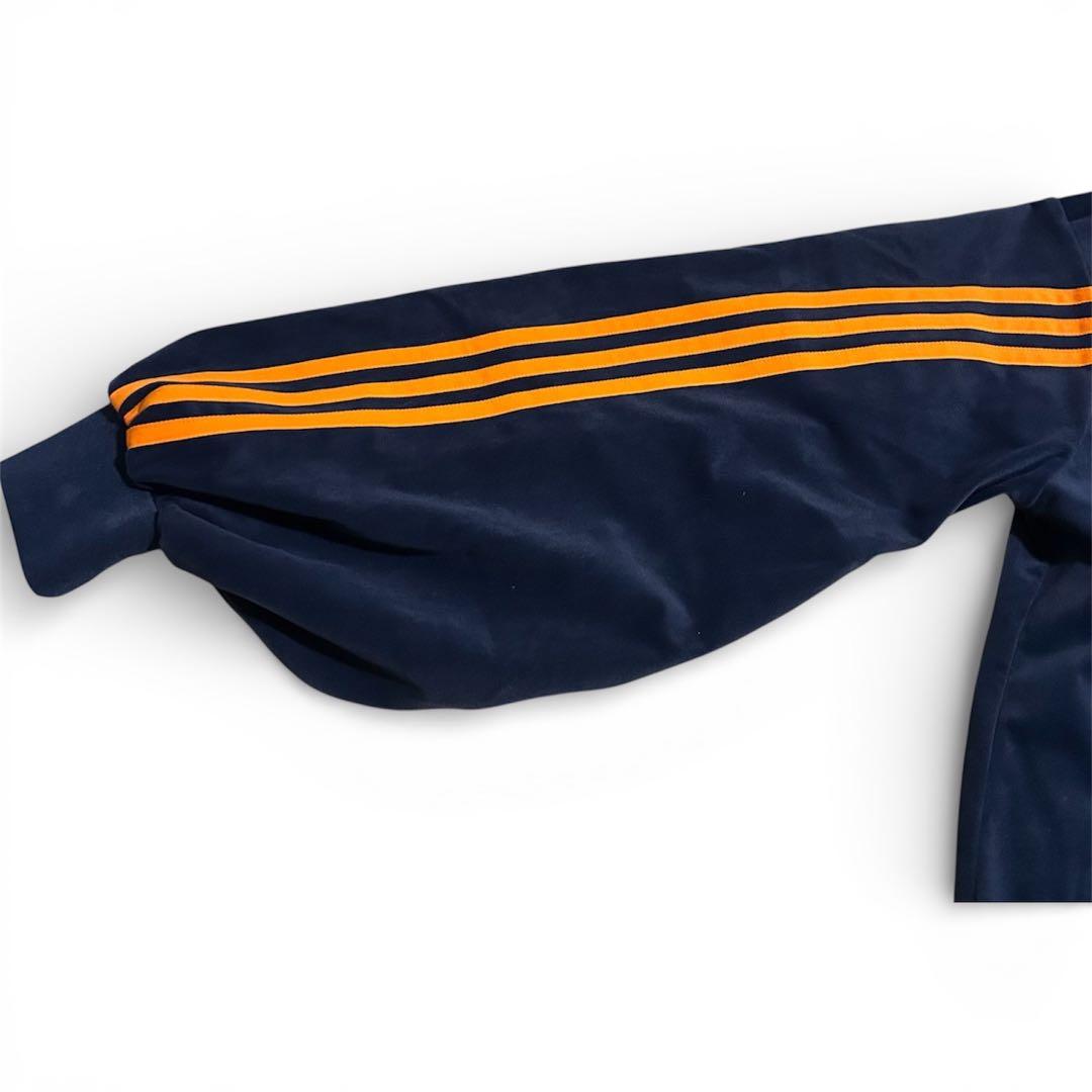 70s 復刻　adidas ベロア　トラックジャケット　ネイビー　オレンジ