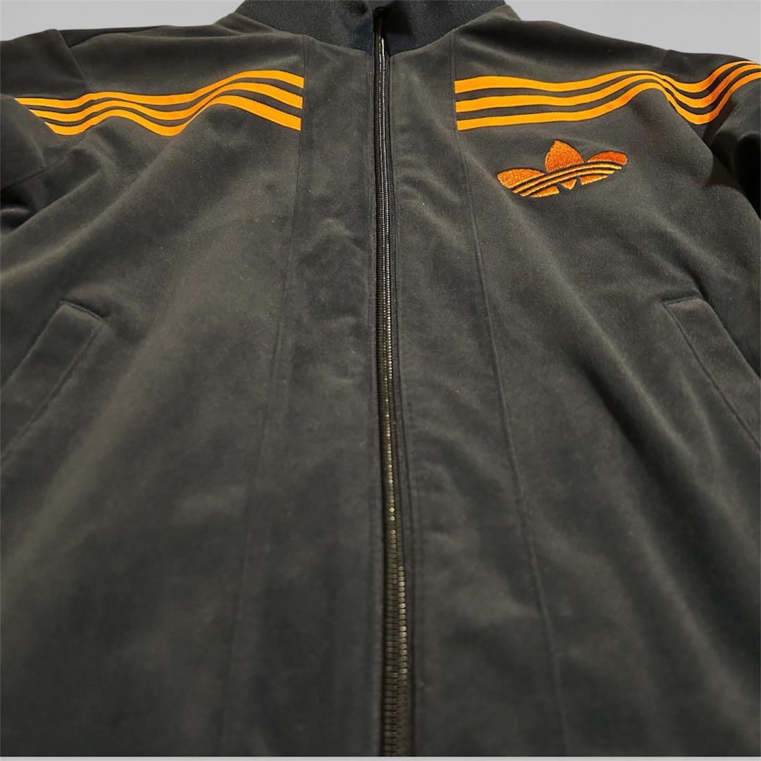 70s 復刻　adidas ベロア　トラックジャケット　ネイビー　オレンジ