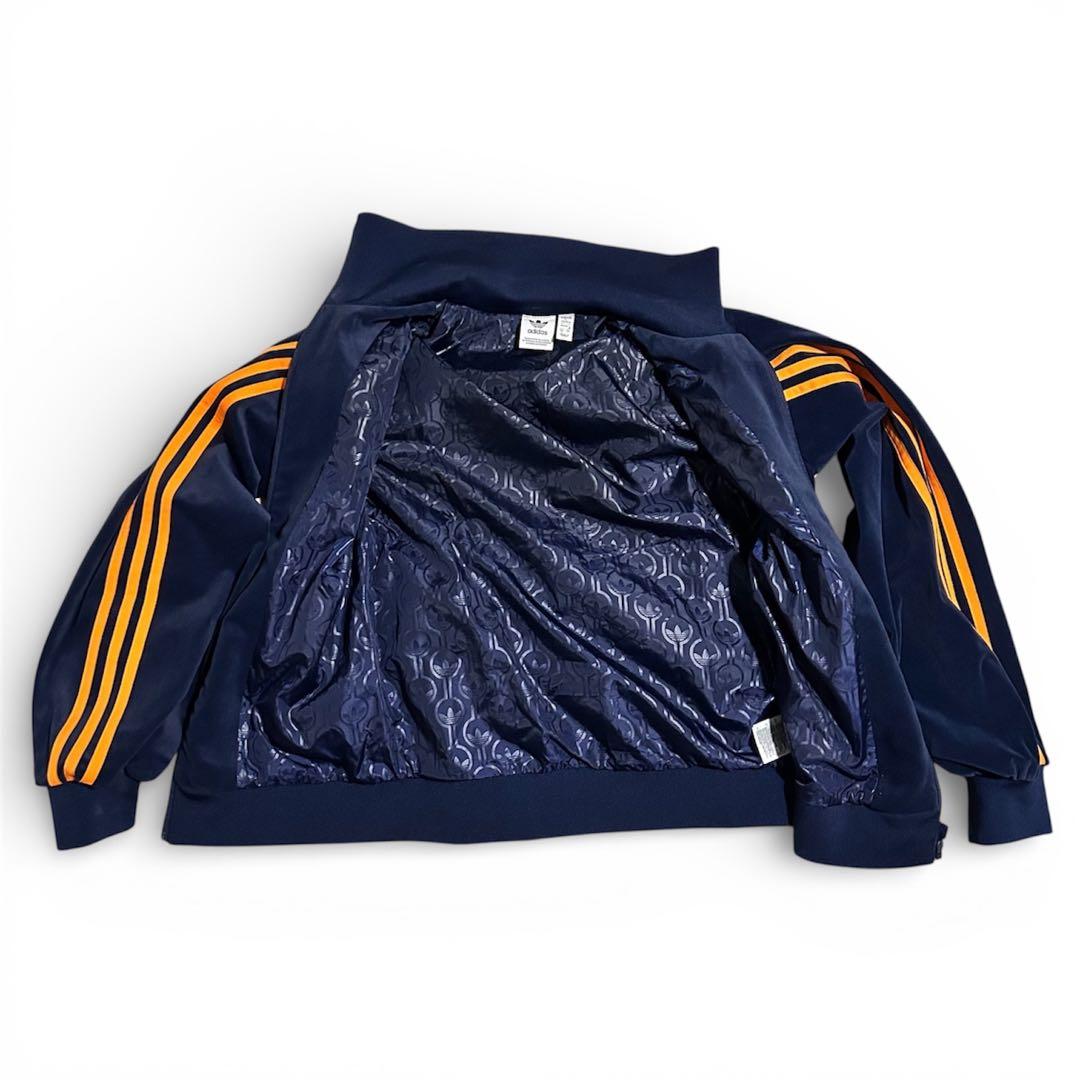 70s 復刻　adidas ベロア　トラックジャケット　ネイビー　オレンジ