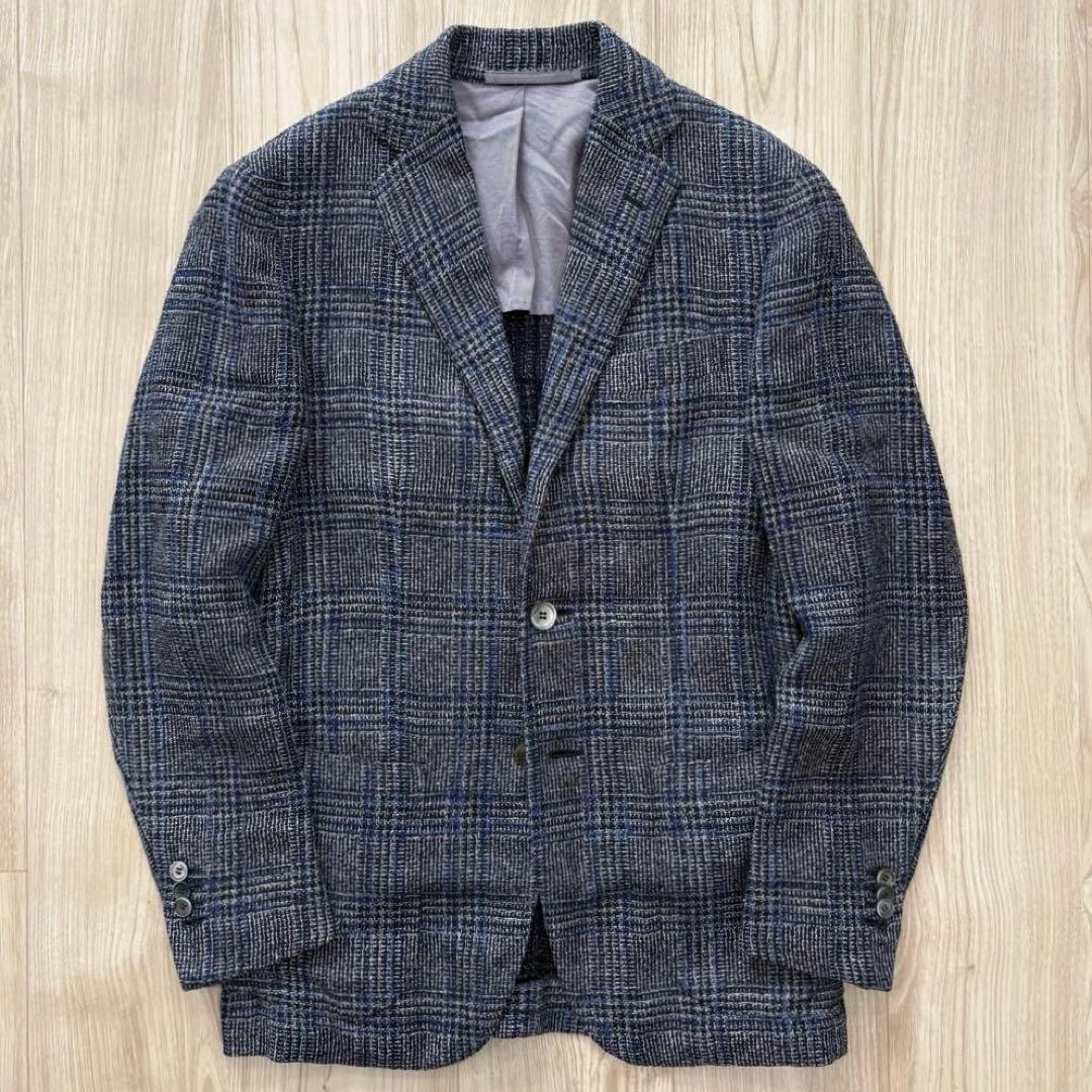 Stile Latino ジャケット ネイビー チェック 42 シルク リネン
