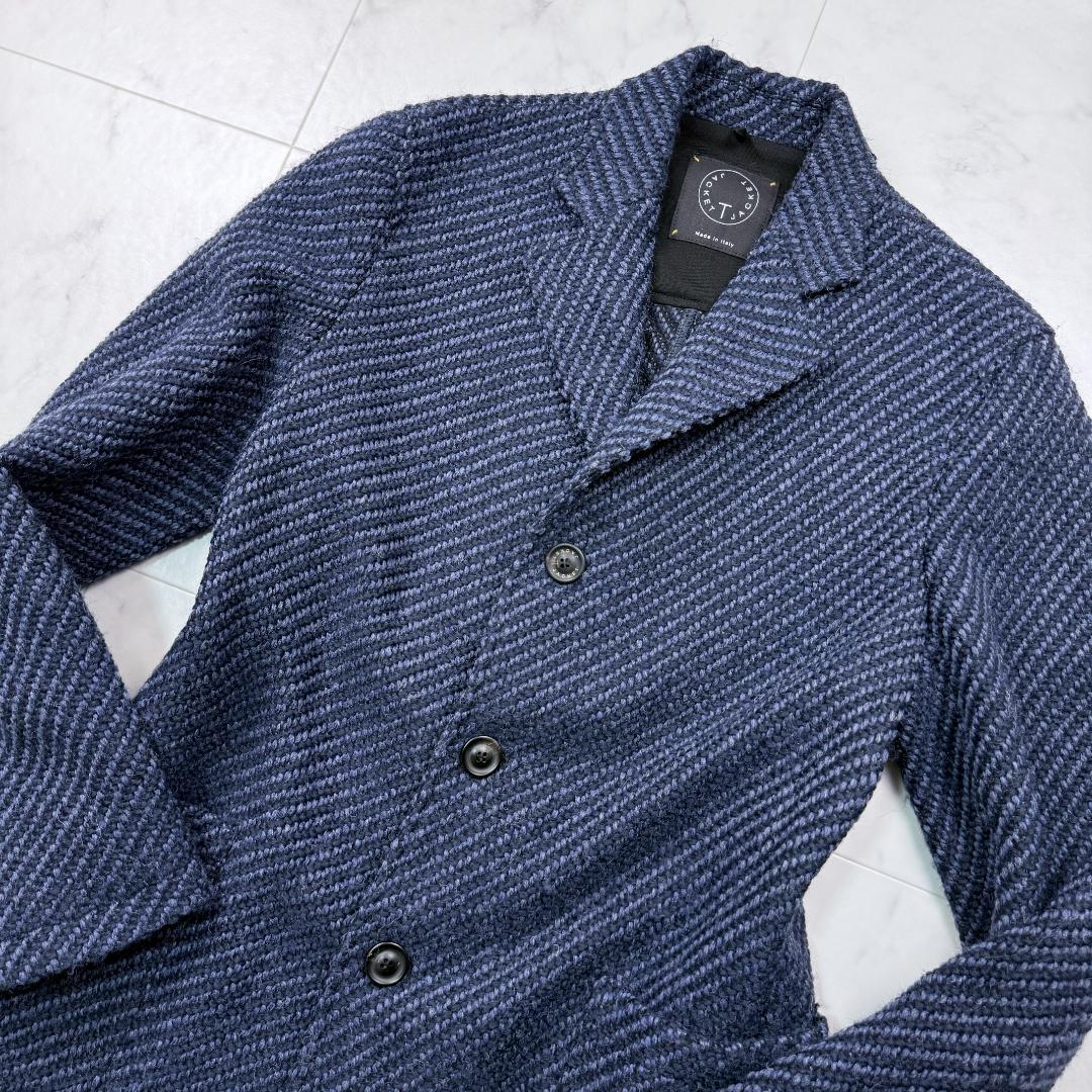 美品 T-JACKET コットンリネンニット ジャケットコート チェスター