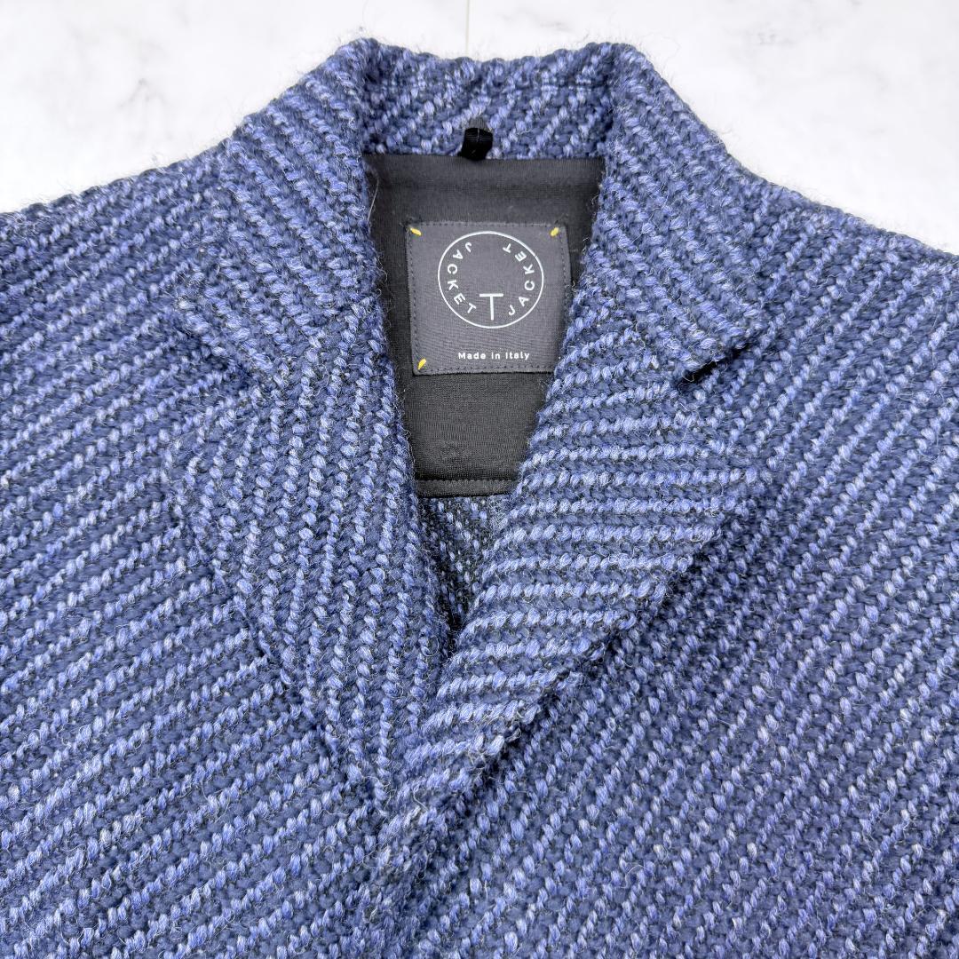 美品 T-JACKET コットンリネンニット ジャケットコート チェスター