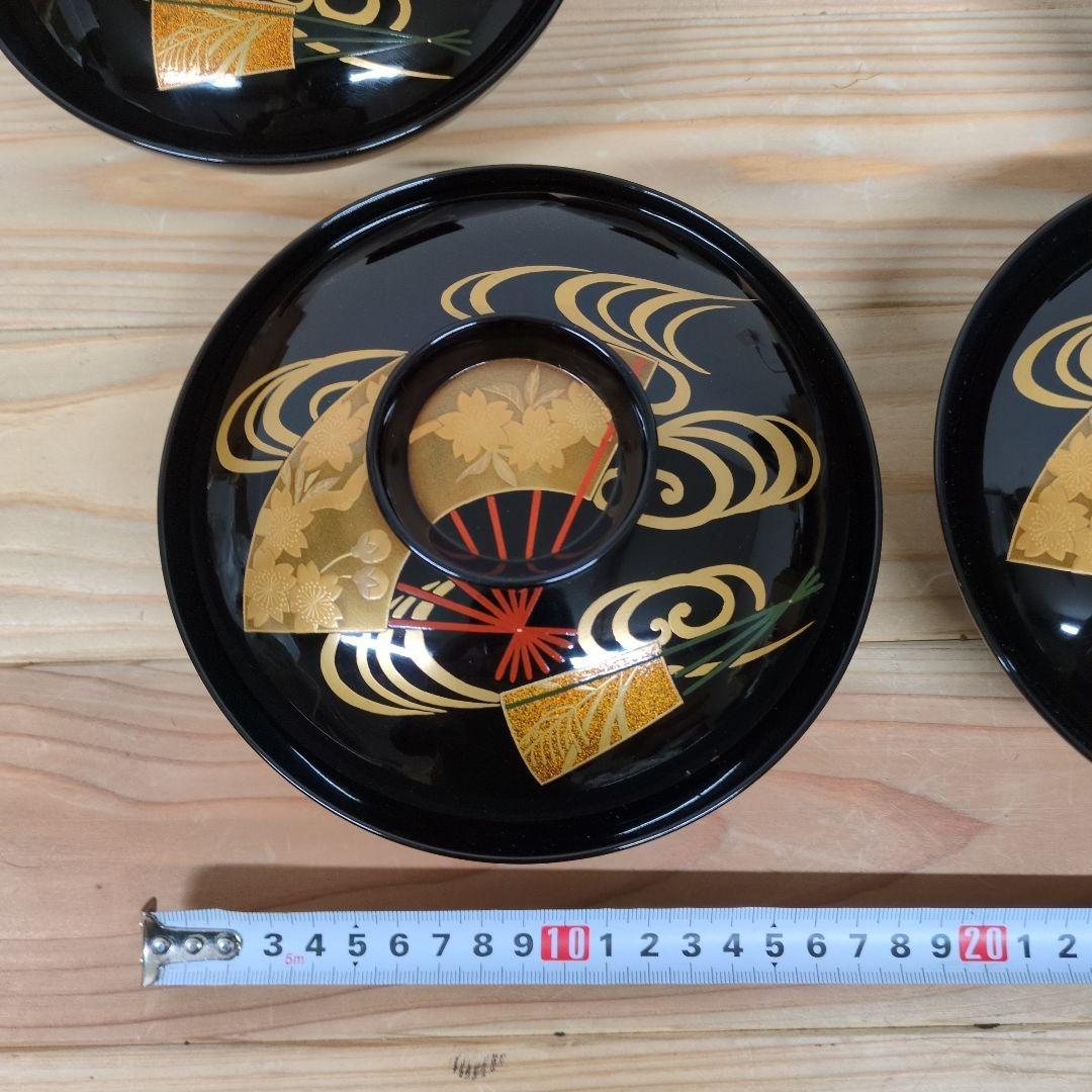 輪島塗　流水桜扇面見返り紅葉煮物椀　５客