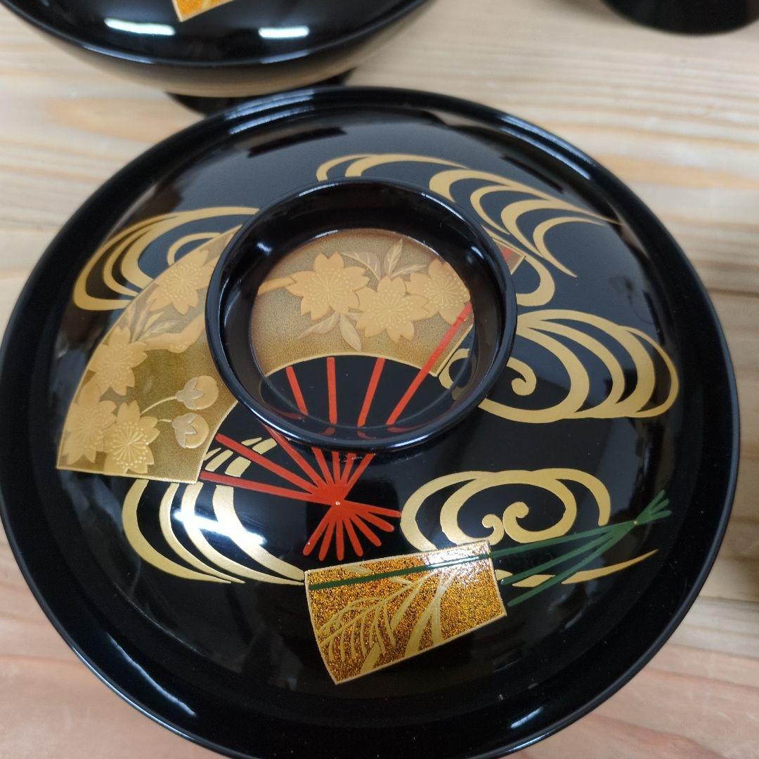 輪島塗　流水桜扇面見返り紅葉煮物椀　５客