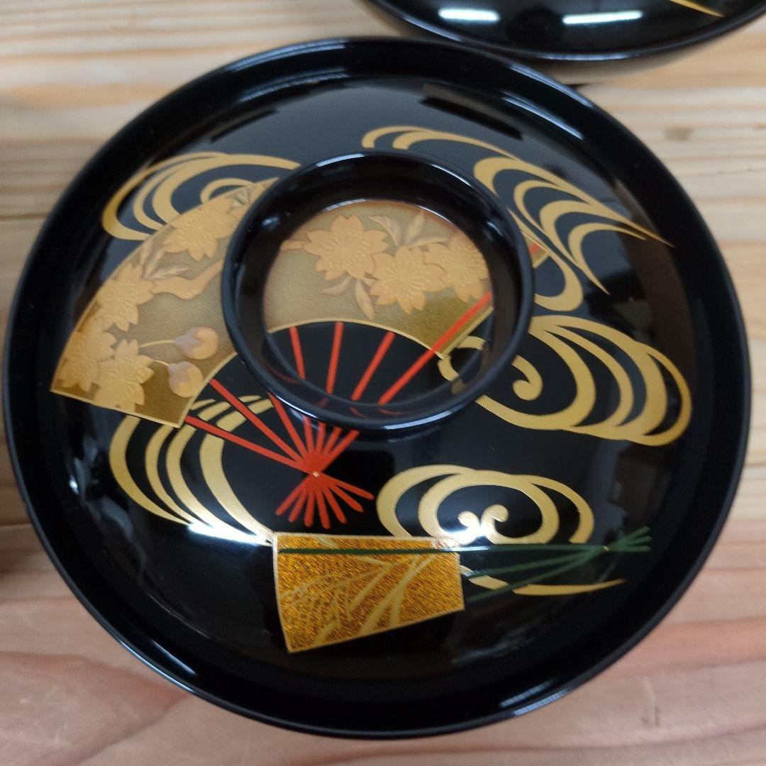 輪島塗　流水桜扇面見返り紅葉煮物椀　５客