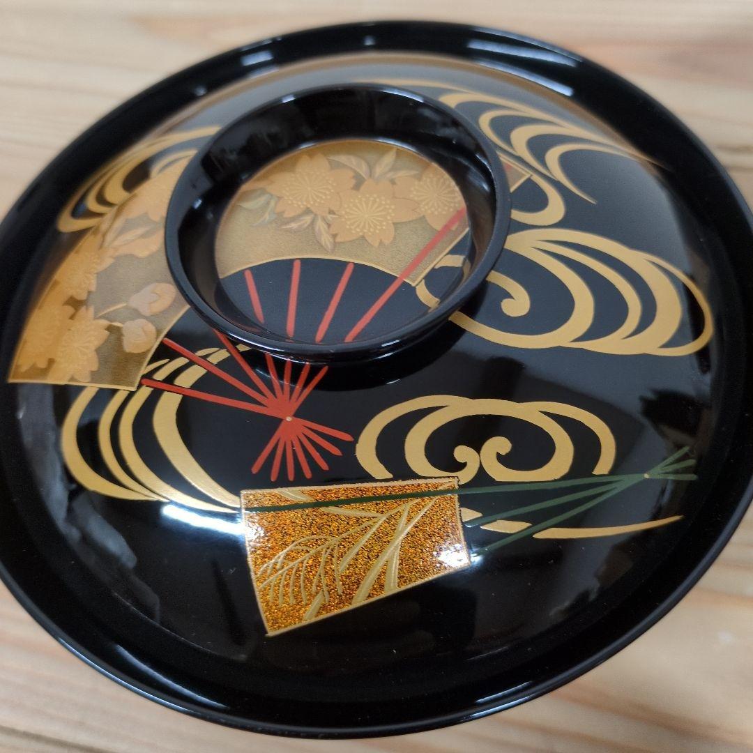 輪島塗　流水桜扇面見返り紅葉煮物椀　５客