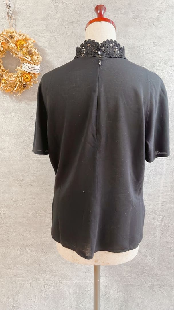 美品/希少/Christian Dior /刺繍ネック/黒/カットソー/半袖/