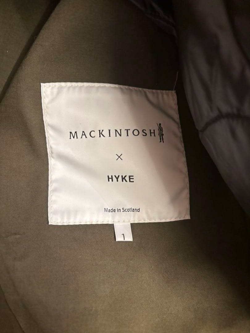 HYKE×MACKINTOSH ノーカラーコート ゴム引き カーキ サイズ1