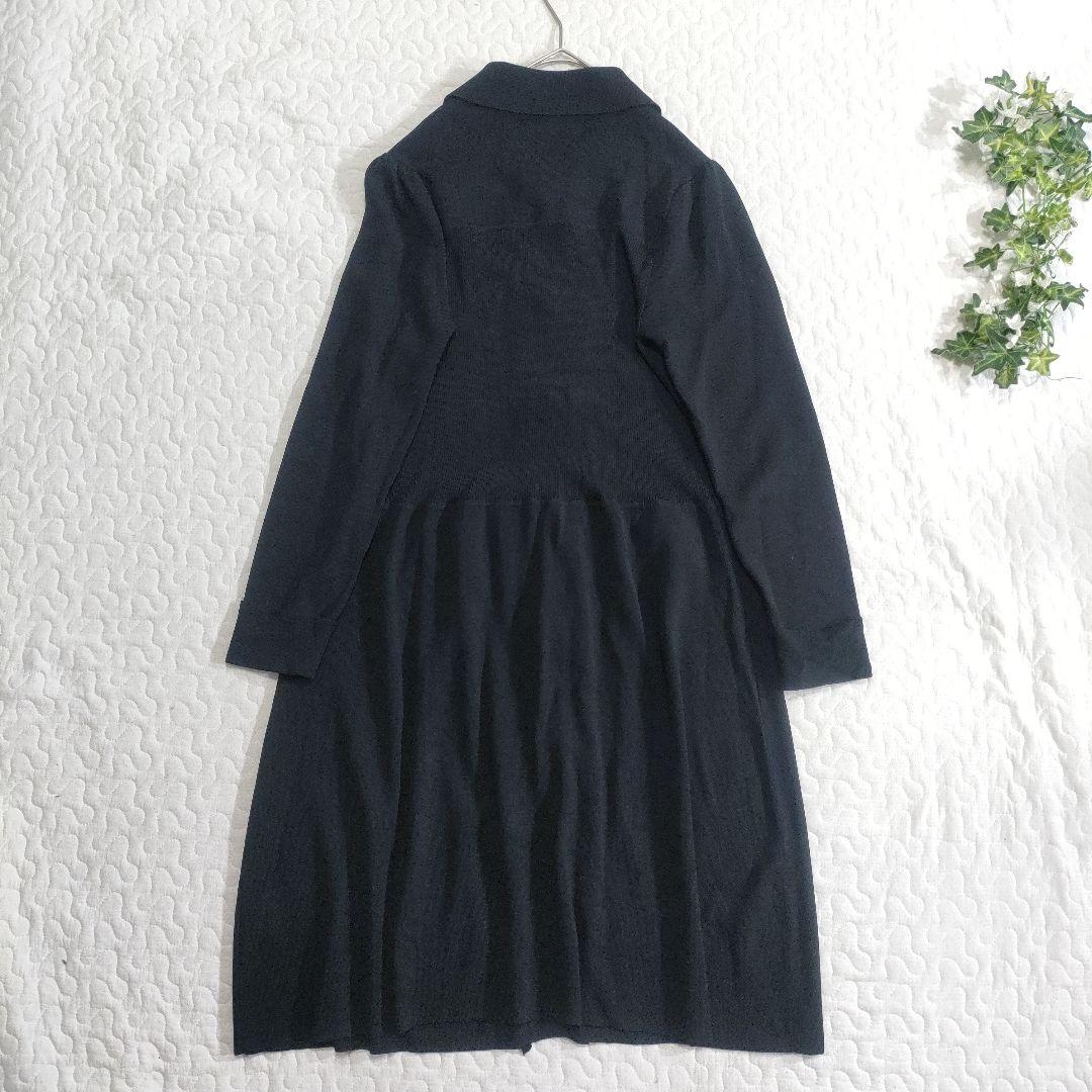 美品✨スーパービューティー　レーヨンニット　ビジューボタンワンピース　黒　42