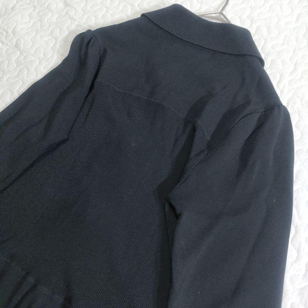 美品✨スーパービューティー　レーヨンニット　ビジューボタンワンピース　黒　42