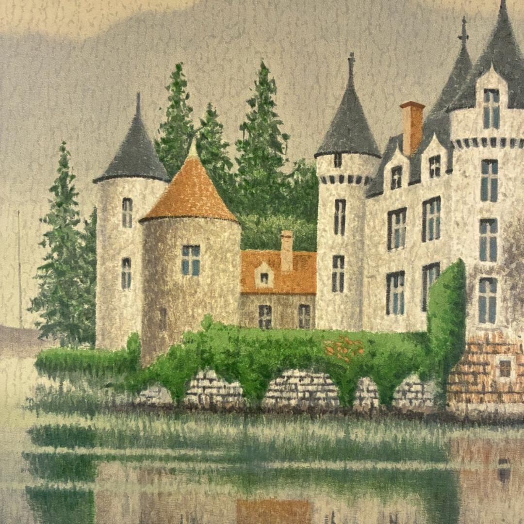 美品 西村龍介「湖の館」リトグラフ 直筆サイン入り 証明シール有 お洒落な額装