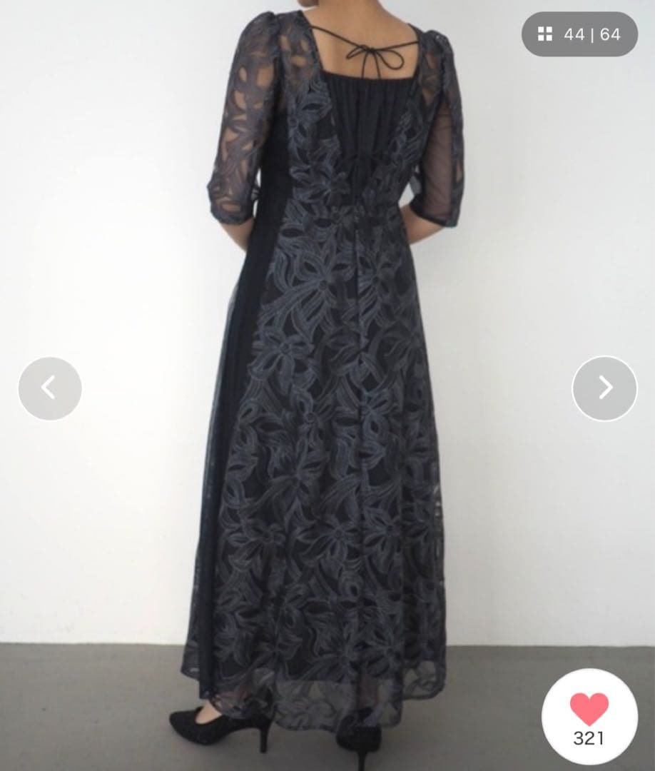 レースワンピース　オケージョン　ドレス　M ネイビー　レース　フレアスカート