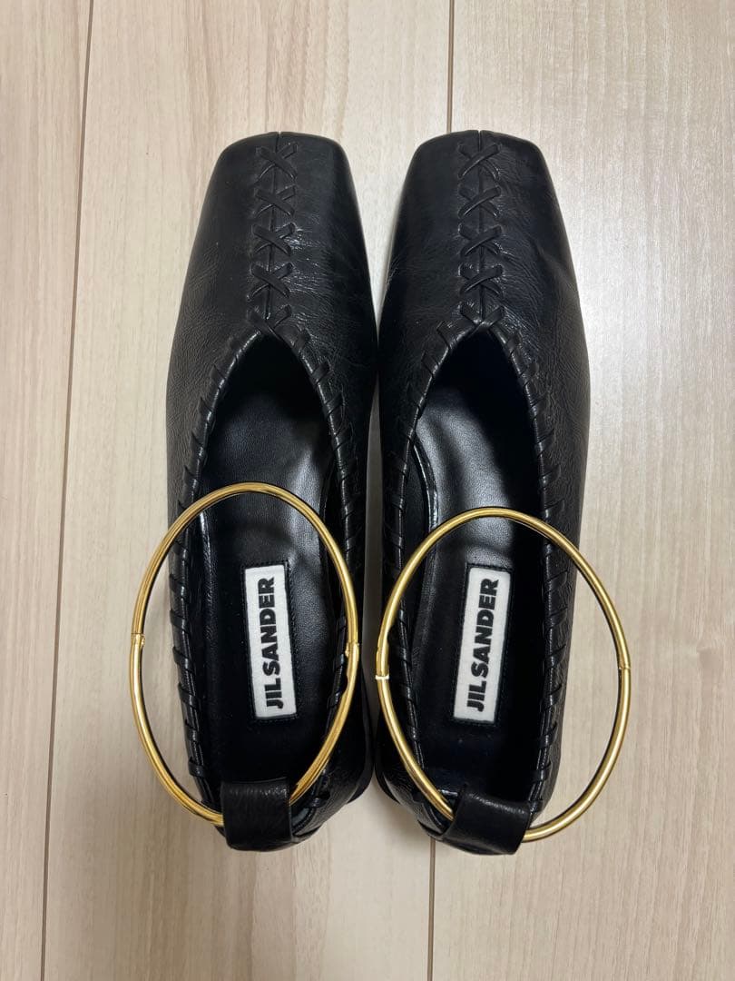 【JIL SANDER】メタルアンクレットレザーバレリーナフラットシューズ36