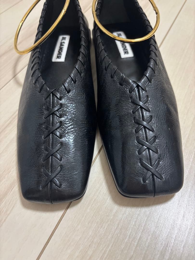 【JIL SANDER】メタルアンクレットレザーバレリーナフラットシューズ36