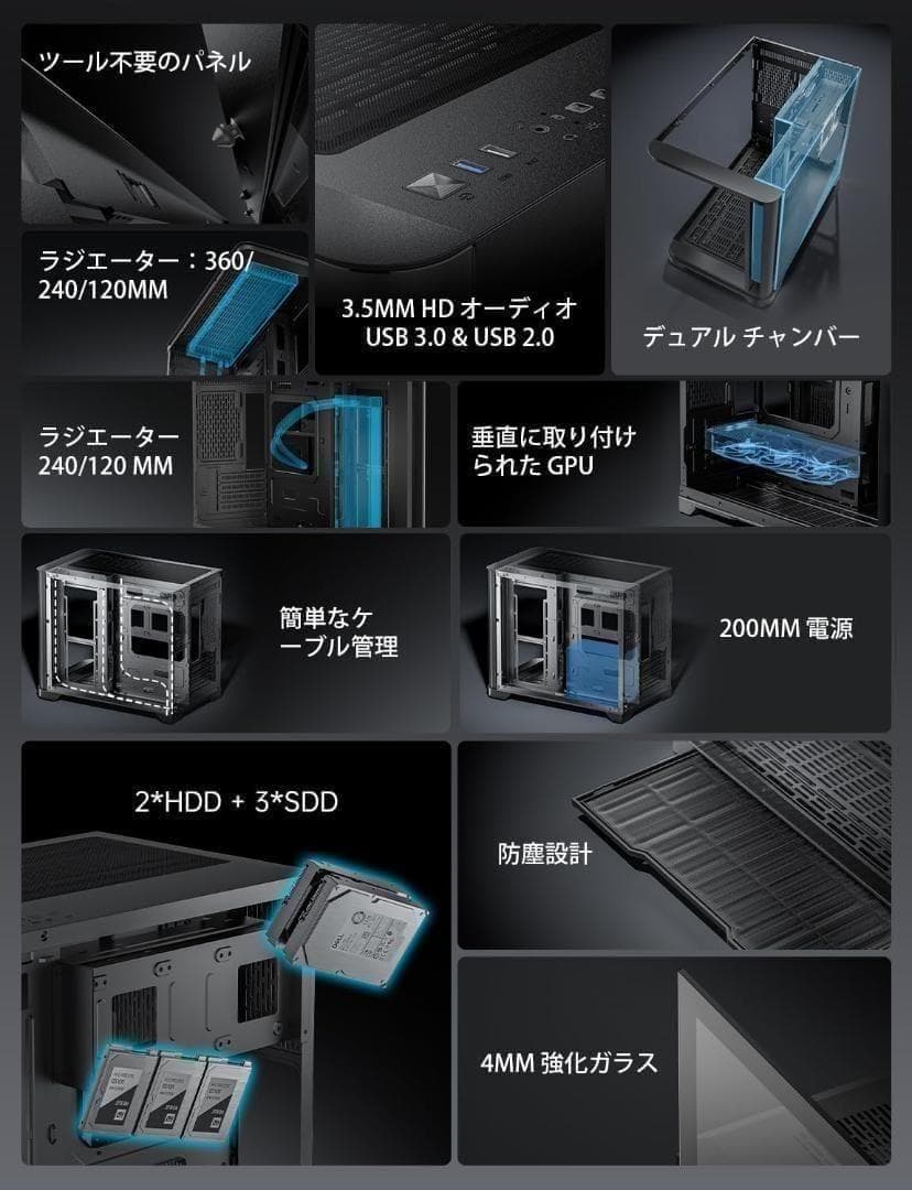 【新品未使用】Micro ATX PCケース ミドルタワー デュアルチャンバー