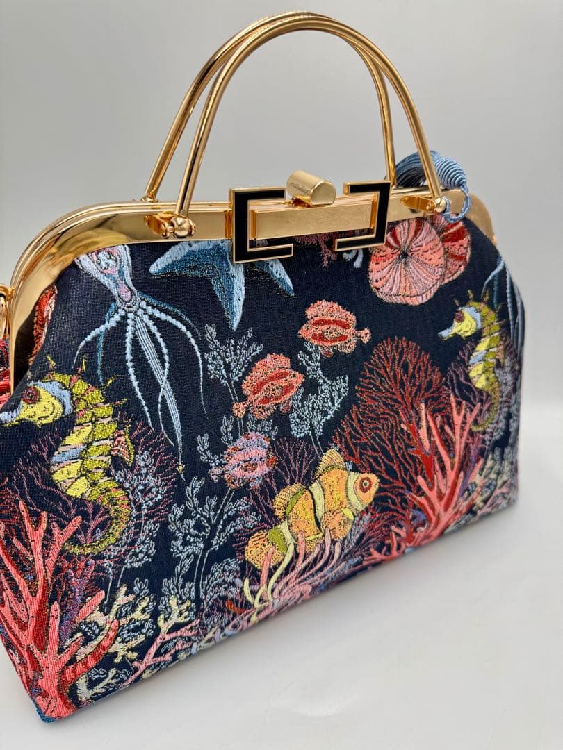 【ハンドメイド】がま口バッグ　海底の世界　ハンドバッグ　3way ＃542