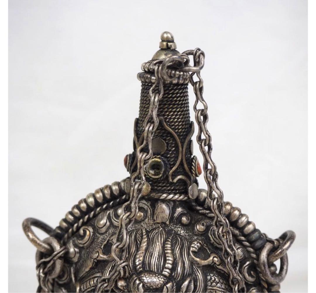 gang送料無料　時代唐物　細密龍文彫刻銀細工鼻煙壷　中国古玩