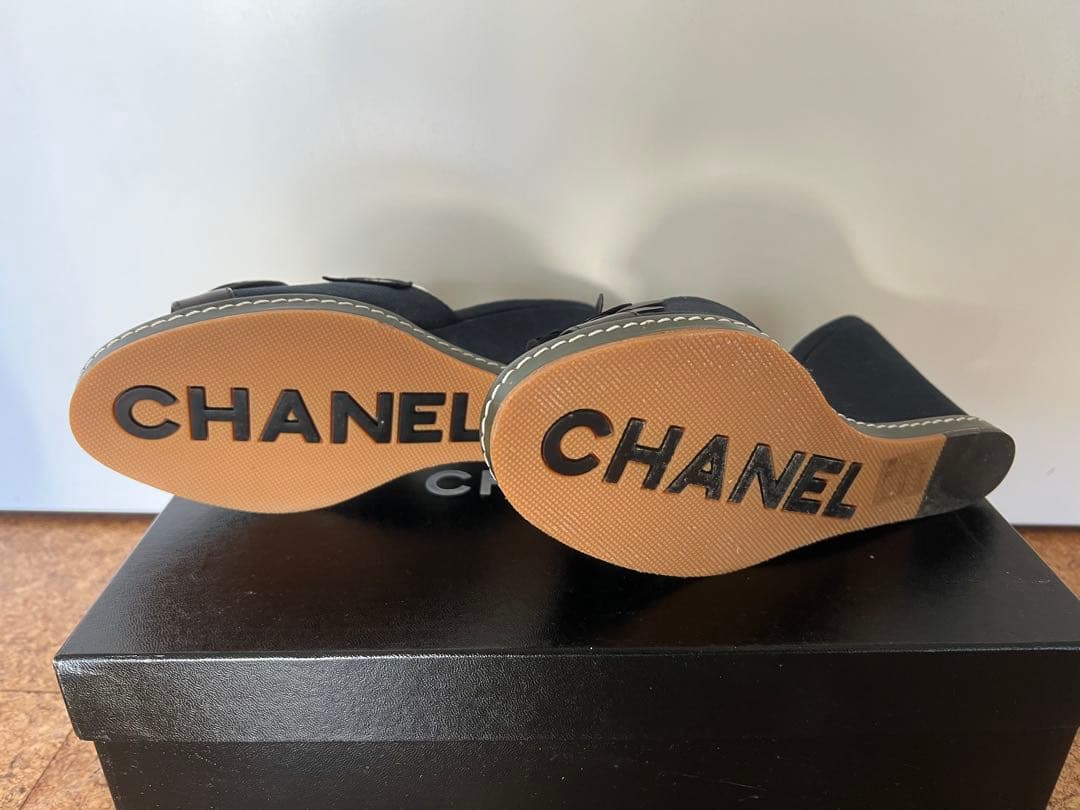 CHANEL フラワー装飾 ウェッジサンダル