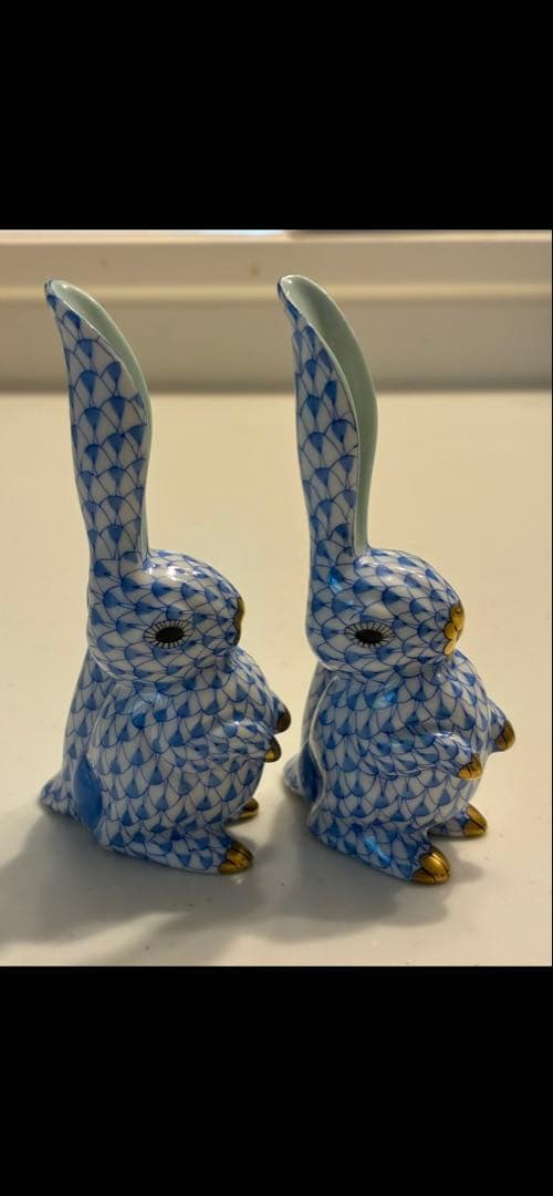 Herend ヘレンド ブルーフィッシュネット うさぎフィギュリン