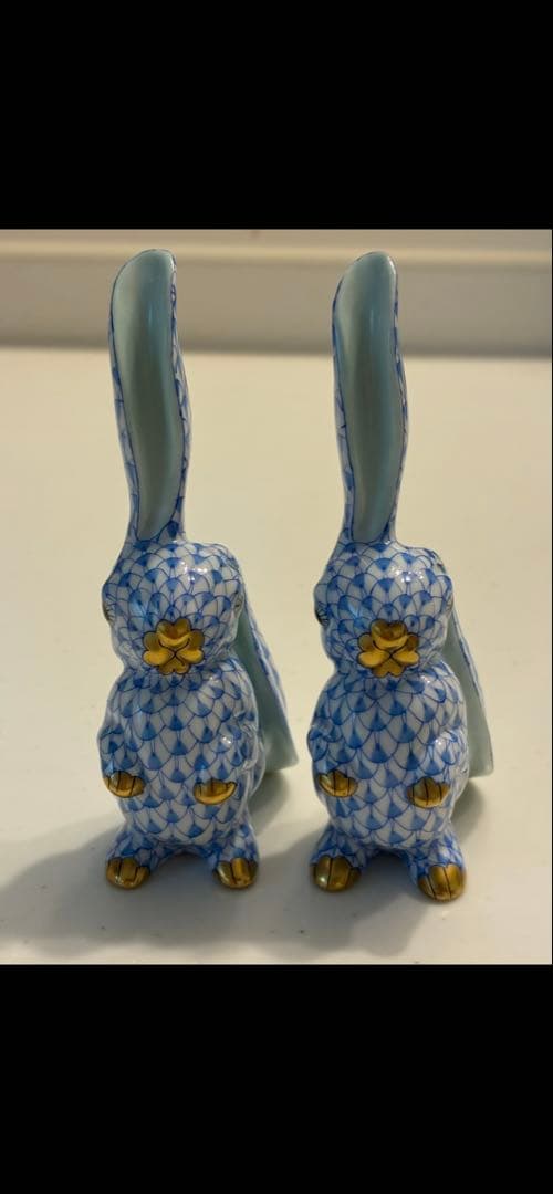 Herend ヘレンド ブルーフィッシュネット うさぎフィギュリン