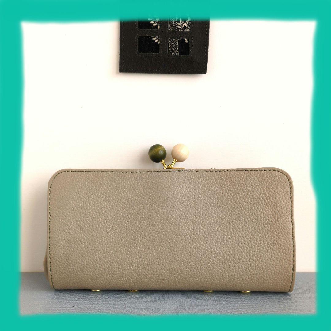 がま口両面折りお財布　ハンドメイド　本革