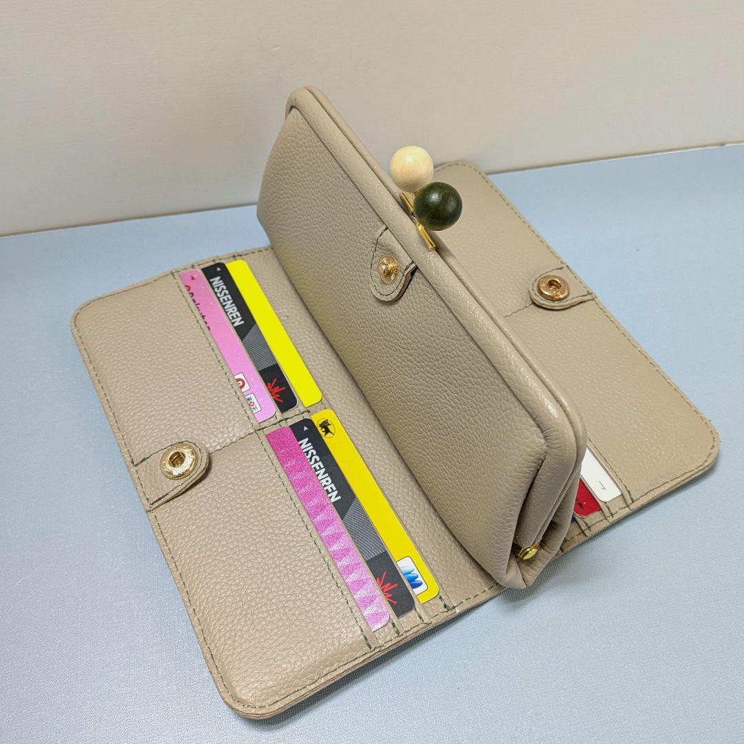 がま口両面折りお財布　ハンドメイド　本革