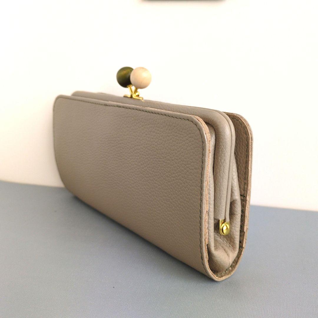 がま口両面折りお財布　ハンドメイド　本革