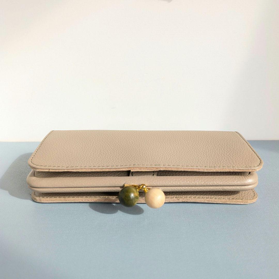 がま口両面折りお財布　ハンドメイド　本革