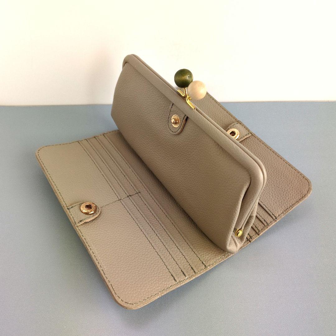 がま口両面折りお財布　ハンドメイド　本革