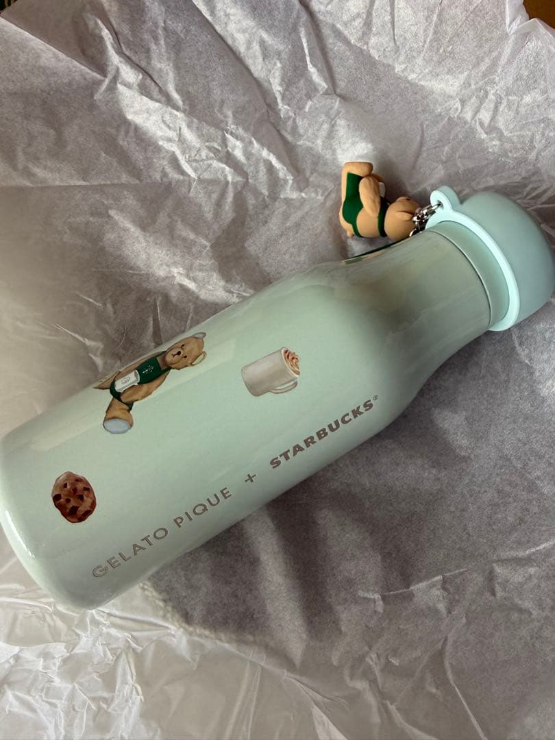 スターバックス ジェラートピケ ベアチャーム ステンレスボトル ミントグリーン