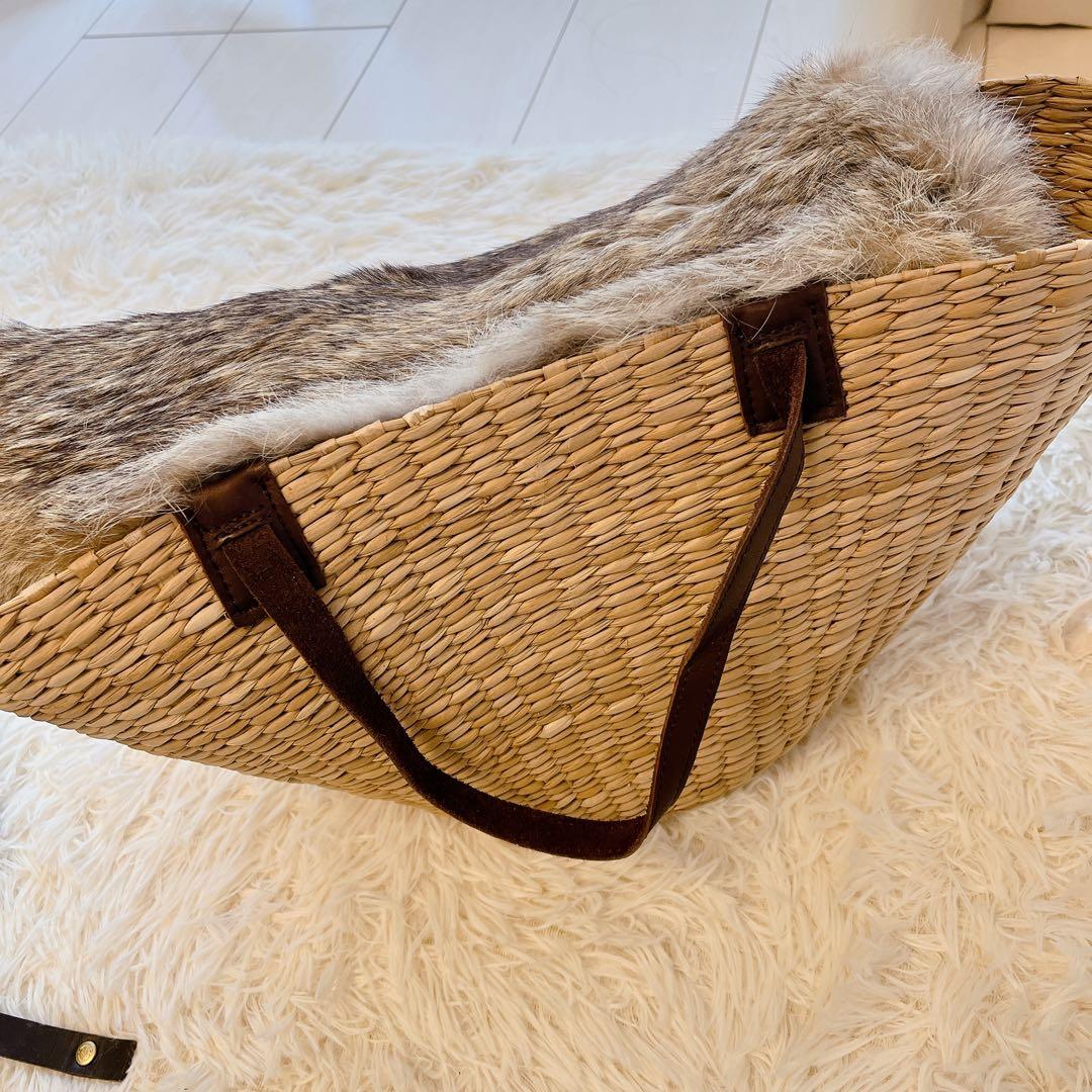 【美品】ikotイコット　レザー　トートバッグかごバッグ2way ファーフラップ