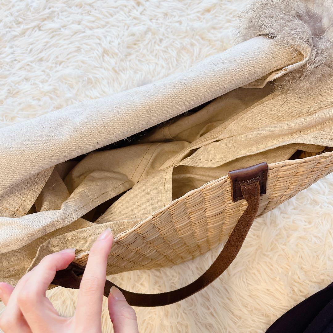 【美品】ikotイコット　レザー　トートバッグかごバッグ2way ファーフラップ