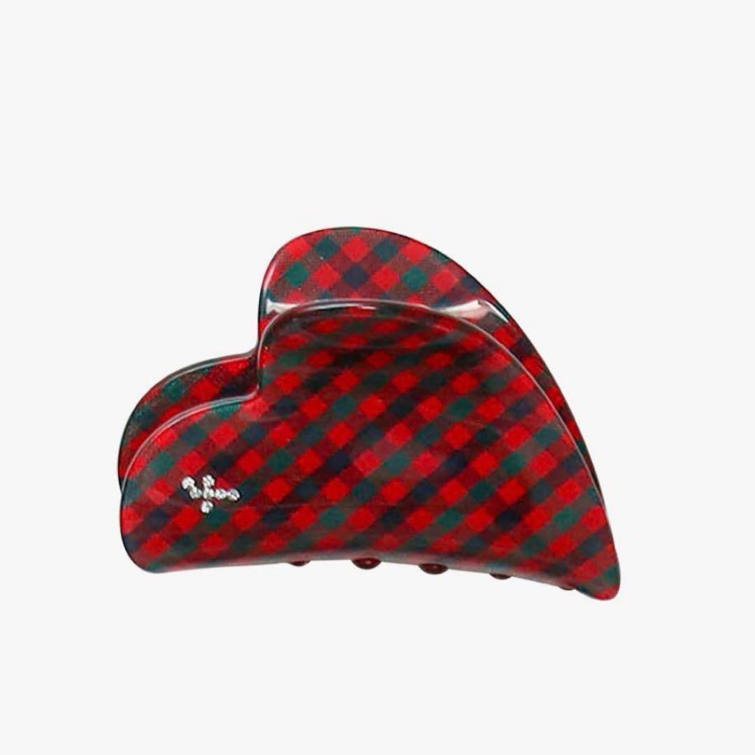 familiar 赤チェック ヘアクリップ 巾着付き